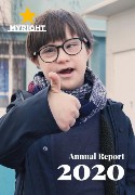 Picture of the cover of the MyRight Annual Report for 2020.

In the picture is a cheerful boy with Down syndrome who wears glasses, a scarf around his neck and a dark blue jacket, and in the foreground is his right hand with a raised thumb. A school can be seen in the background. In the upper left corner is the MyRight logo, and in the lower right corner is the name Annual Report 2020. The picture was created within the campaign #WakeUp (#ProbudiSe) for quality inclusive education, within the MyRight program in BiH.