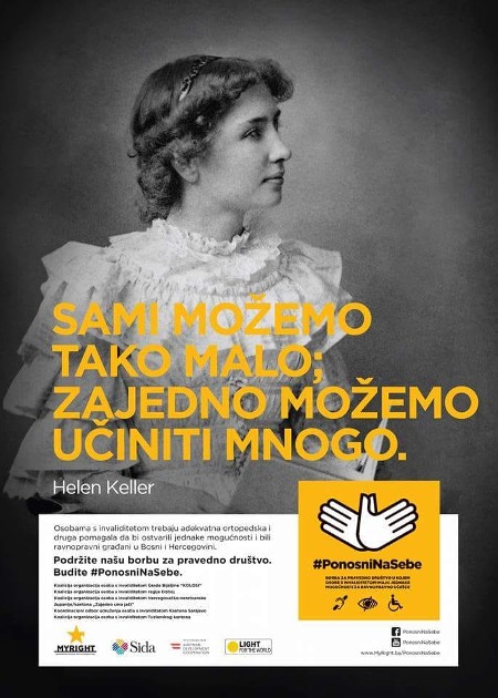Slika banera sa Helen Keller nastalog za kampanju #PonosniNaSebe 