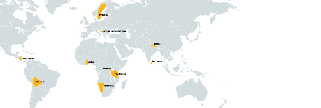 The picture shows a map of the world with a white background, the continents are gray and the countries in which MyRight operates are ocher yellow, as is the star on the MyRigt logo. In the upper left corner is: 