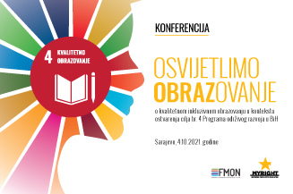 Announcement of the Conference on quality inclusive Education in the context of achieving Goal 4 of the Sustainable Development Goals in Bosnia and Herzegovina oLet''''''''''''''''''''''''''''''''s Illuminate Education?. The hybrid conference will be on October 4, 2021 from 10:00 to 17:00 via ZOOM.
The image represents the logo of the conference. On the right half of the picture is information with the name of the conference, date, venue. The name of the conference 