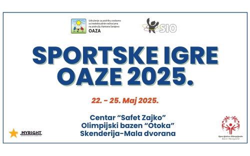 Sportske igre Oaze (SIO) 2025 - slika sa nazivom takmičenja, periodom održavanja i na kojoj su koga igara, Udruženja Oaza i MyRight-a i Specijalne olimpijade BiH.